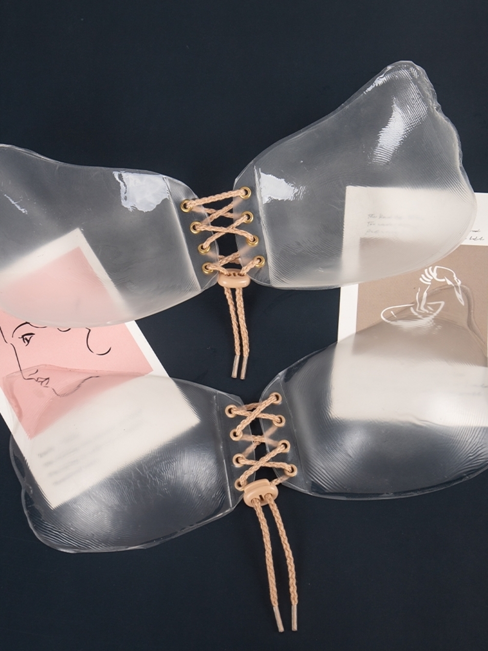 Clear Adhesive Lace-Up Strapless Silicone Bra - Nude Lacing